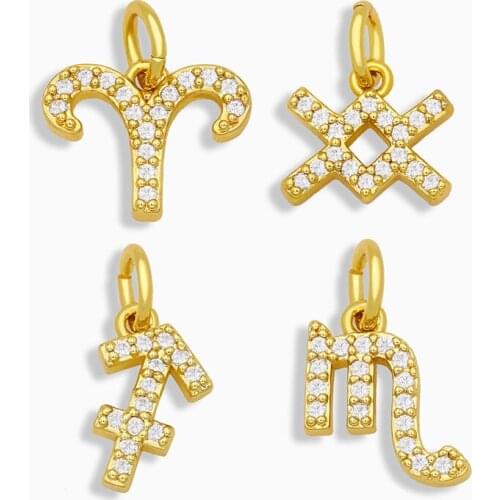 OCESRIO CZ Stone Zodiac Charms Bulk for Earrings Jewelry Making Gold Tiny Necklace Pendant Charms for Women Jewelry pdta244