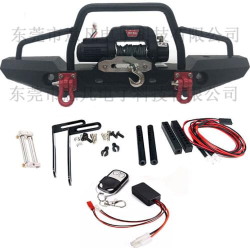 Front Bumper With Winch & LED Light for 1/10 Axial SCX10 90046 raxxas TRX4 Defender RC Crawler Car Accessories
