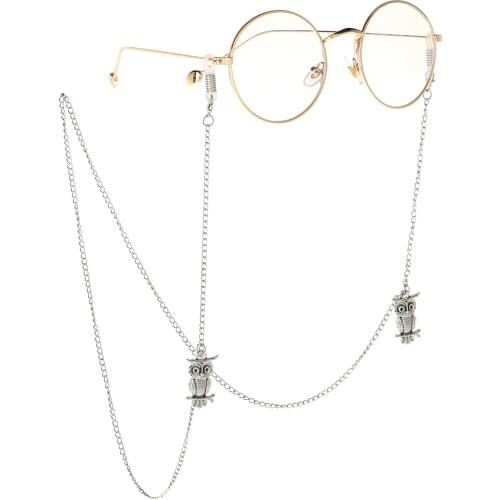 Simple new owl girl sun glasses chain silver mirror rope