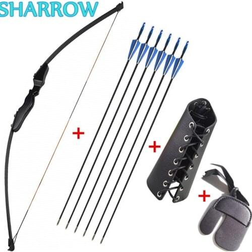 40lbs Adult Straight Recurve Bow + 6pcs Fiberglass Arrows + Finger Arm Guard Right Hand Shooting Training Archery Accessories