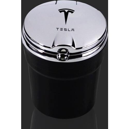 Luxury LED Light Car Ashtray Office Ashtray Car Smokeless Cup Holder With Tesla Emblem For Tesla Model 3 Model X Model S Model Y