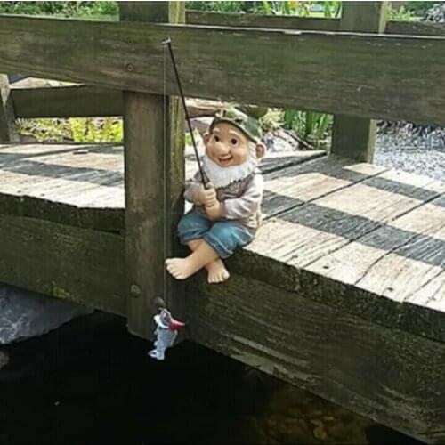 The Fishing Gnome Sitter Garden Gnome Statue Cute Gift Outdoor Decoration GQ