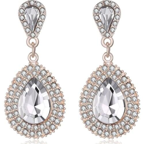 Water Drop Earrings Gold Tear Drop Bridal Long Earrings Luxury Wedding Jewerly