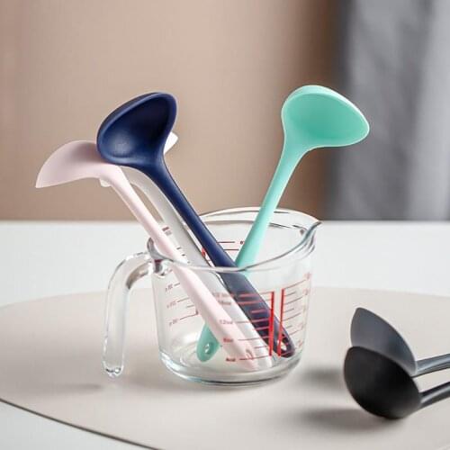 Silicone Ladle Spoon Non-slip Solid Color Spoon Easy to Clean Kitchen Ladle Soup Scoop Tableware Big Soup Kitchen Tool Coxeer