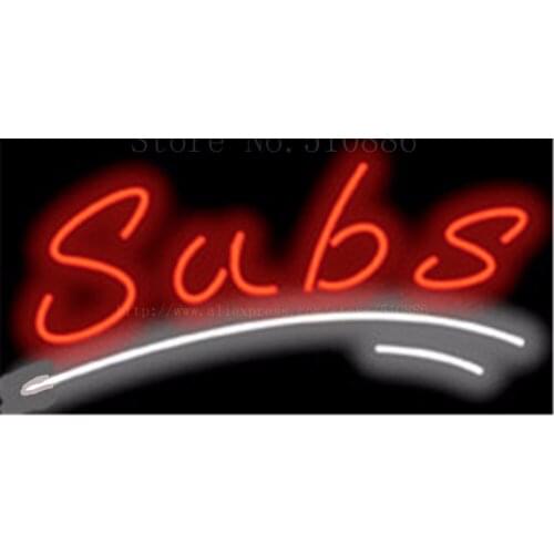 Subs NEON SIGN REAL GLASS BEER BAR PUB LIGHT SIGNS store display Restaurant shop food wings pizza Advertising Lights 17*14"