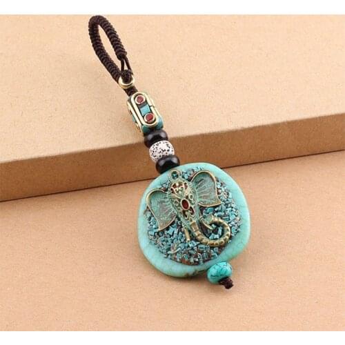 Vintage Elephant KeyChain Bag Holder Pendant Hand Woven Rope Lucky Ethnic Nepal Car Key Chain Tibetan Buddhist Ancient Jewelry
