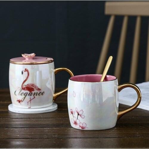 NEWYEARNEW 1piece Flamingo Ceramic Mugs With Straw Drinkware Water Coffee Cup Milk Girls Breakfast Lovers Valentine Gifts