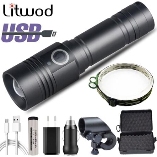 Xhp50 Bike Led Flashlight Torch USB Rechargeable 18650 Battery Magnet Tail Zoomable 2 in 1 for Cycling & Working Bulb Light 15W