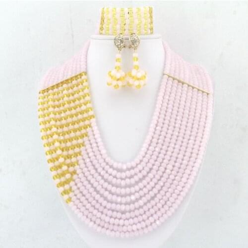 Baby Pink African Costume Jewelry Set Fashion Crystal Beads Jewelry Set Nigerian Wedding Beads Jewelry Set Free Shipping AMJ583