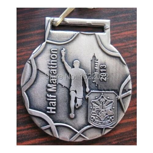 HOT SALES POPULAR HALF MARATHON SILVER WINNER MEDAL CHEAP CUSTOM SPORTS MEDALS LOW PRICE CUSTOM SILVER MEDALS RIBBONS