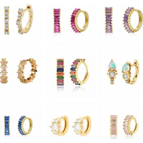 925 Sterling Silver CZ White,Black,Green,Purple,Ruby Zircon Small Hoop Earrings for Women Gold color Earrings Fashion Jewelry