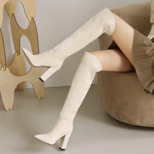 Faux Suede Ladies Over-The-Knee Boots Autumn Winter Zipper Long Boots Female Knight Boots Super High Heel Large Size Women Shoes