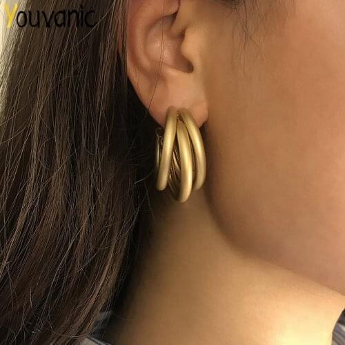 Youvanic Big Thick Tube Round Circle Hoop Earrings For Women Fashion Gold Alloy Punk Rock Earings Charm Female Jewelry Brincos