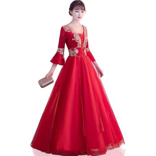 Elegant Chinese Style Women Wedding Qipao Red Bride Embroidery Modern Cheongsam Long Party Gown Vestido