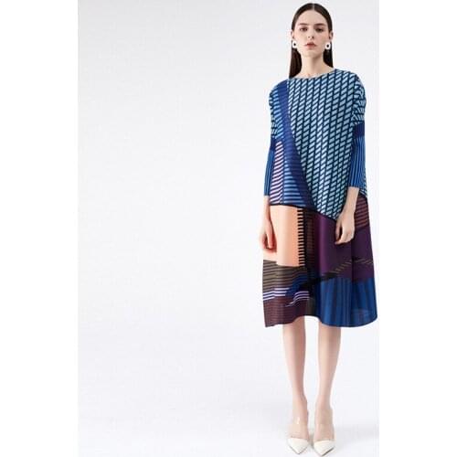 SuperAen 2021 Spring And Summer Casual O Neck Geometric Digital Printing New A Line Full Dress for Women Elegant OL style female