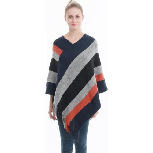 Oversize Winter Women Knitted Poncho Tassel Thick Sweaters Pullover Casual Scarf Batwing Sleeve Jumper Striped Sleeveless