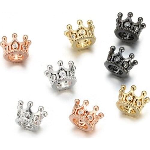 0.9*1cm Crown spacer micro pave cz crystal zircon cubic zirconia beads metal bracelet DIY making silver gold plated dg24