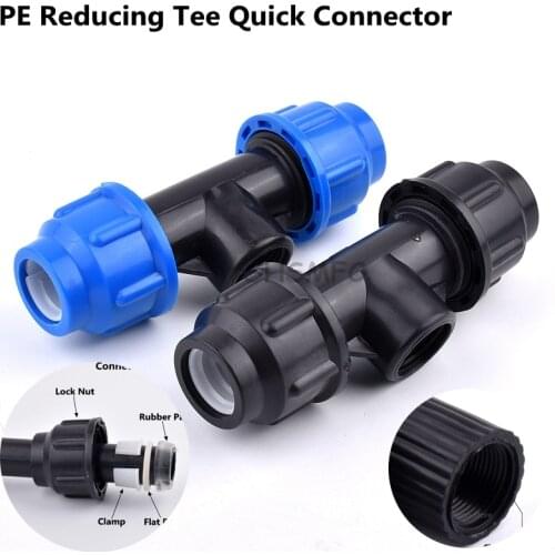 1Pc Black Blue PE Irrigation Water Pipe Quick Connect Female Thread Tee 1/2" 3/4" Quick Connect Plastic Pipe Fittings 20/25mm