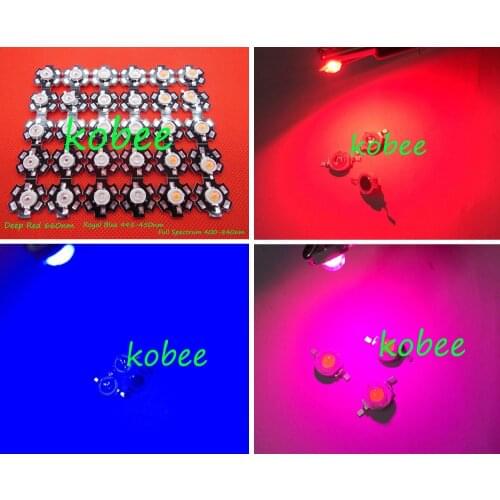 100 pcs 3W Royal Blue 445-450nm, Deep Red 660nm, Full Spectrum 400-840nm Plant Grow with 20mm Star Base
