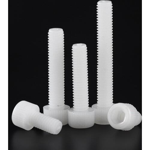 20PCS M6*8 10 12 15 20 25 30 35 40 White Nylon Hex Socket Head Cap Screw Plastic Hexagon Screws Bolts M6x8 M6x10 M6x30 M6x40