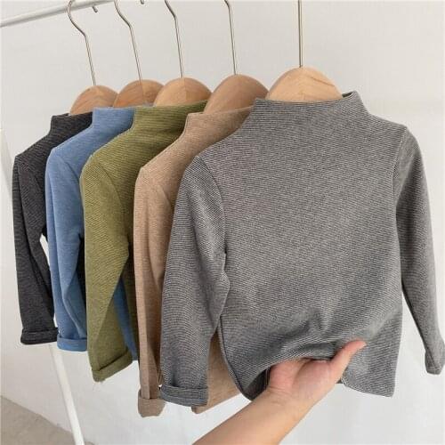 2020 Winter Boys Turtleneck Bottoming Shirt Korean Casual Cotton Thick Tshirt Warm Striped Soft Long Sleeve Tops For Boy 3-7 Y