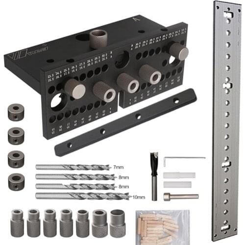 3 In1 Dowelling Jig Kit 2mm-15mm Wood Adjustable Drilling Guide Tenon Puncher Locator Furniture Connecting Carpentry Tools
