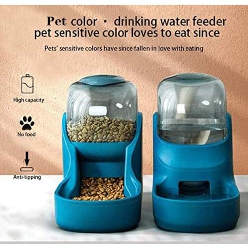 Automatic Pet Feeder and Water Dispenser Sets for Small & Medium Dogs Cats Pets Puppy Kitten Rabbit Bunny Animals 3.8L Drinker