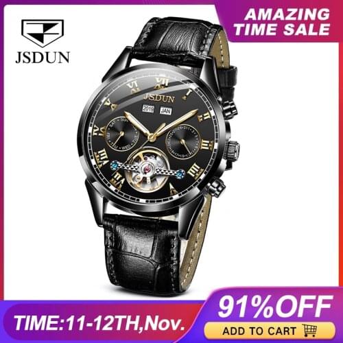JSDUN Top Brand Men Mechanical Watch Sapphire Automatic watch men Leather 30 ATM Waterproof Classic Wristwatch Reloj Hombre