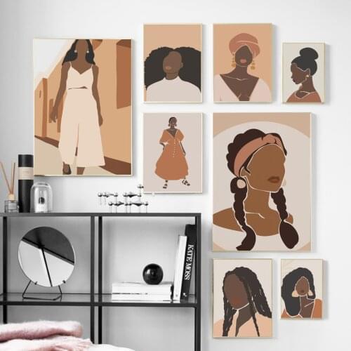 Home Decorative Canvas HD Prints Black Lady Cartoon Abstract Paintings Cute Modular Pictures Wall Art Poster Artwork No Framed