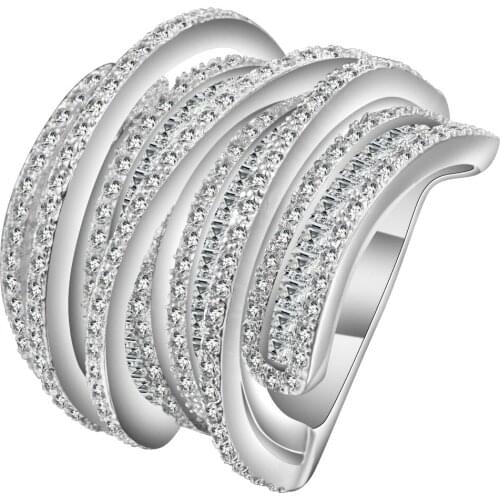 Hainon Top New Antique Mosaic AAA Zircon Crystal Multilayer Vintage Silver Color Cross Double X Ring Women Finger Luxury Bijoux