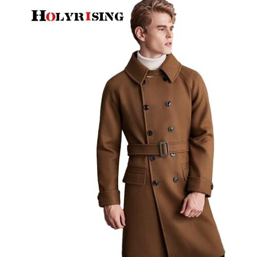 Holyrising Men wool coat Over-the-knee woolen coat long 2020 winter new M-6XL size luxury extra-long wool coat for men 3 color