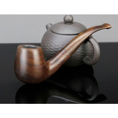 Classic Bent Ebony Wood Pipe 100% Wood Tobacco Pipe 9mm filter Smoke Pipe High Quality Handmade Smoking Pipe