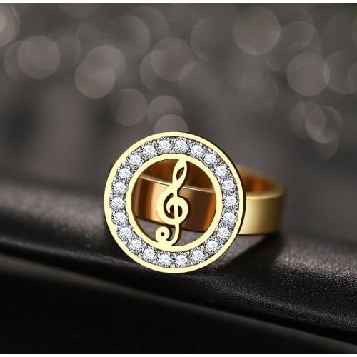 CACANA Fashion Crystal Musical Symbol Classical Stainless Steel Rings For Women High Quality Chic Jewelry Gift R199