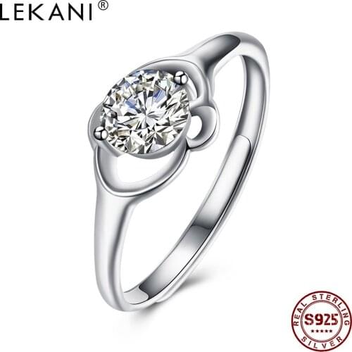 LEKANI 925 Sterling Silver Rings For Women Romantic Adjustable Geometric Opening Cubic Zirconia Ring Anniversary Fine Jewelry