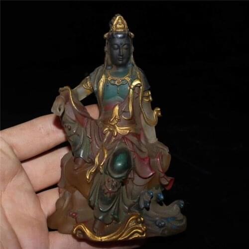 Collection Chinese Hand-made Colored Glaze Guanyin Buddhism Bodhisattva Buddha Statue Fengshui Decoration Gift