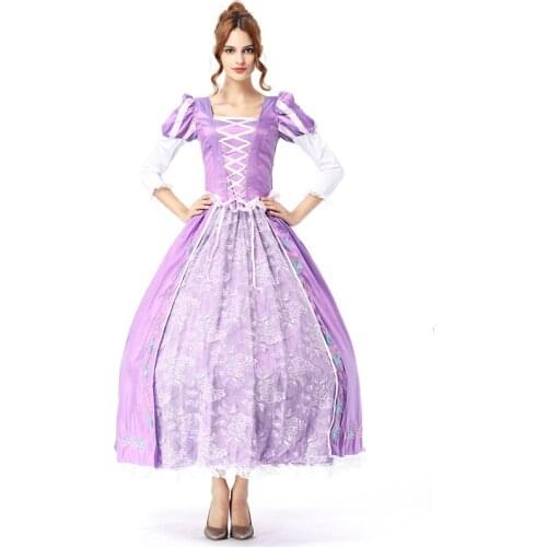 Purple Costume Adult Rapunzel Fancy Dress Anime Cosplay Costume Princess Fairytale Tangled Halloween Costume Dress