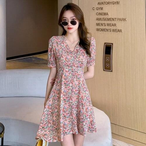 Summer Women V Neck Short Sleeve Floral Print Bandage Casual Chiffon Beach Mini Dress Vestido De Verao
