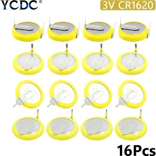16PCS Lithium Battery CR1620 Electronic Button Coin Cell Batteries 3V 1620 Watch Toy Remote With 2 Soldering Pins