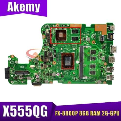 Akemy For ASUS X555YI X555YA X555D A555DG X555QG X555Y notebook mainboard motherboard FX-8800P CPU 8GB RAM 2G-GPU tested full ok