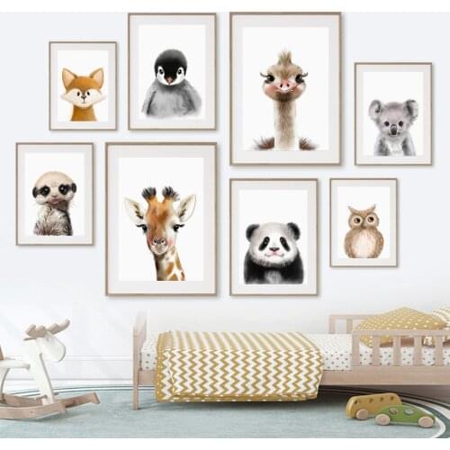 Cute Giraffe Koala Owl Fox Ostrich Nordic Posters And Prints Nursery Wall Art Canvas Painting Wall Pictures Baby Kids Room Decor