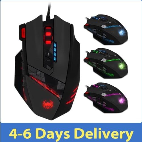 ZELOTES C-12 Wired USB 4000 DPI Optical Gaming Mouse 12 Programmable Buttons 4 Adjustable DPI 7 LED Lights Computer Game Mice