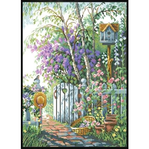 Garden Path Counted Cross Stitch Kits Pattern Printed Canvas Embroidery Sets 11CT 14CT DIY Handmade Needlework Crafts Home Decor