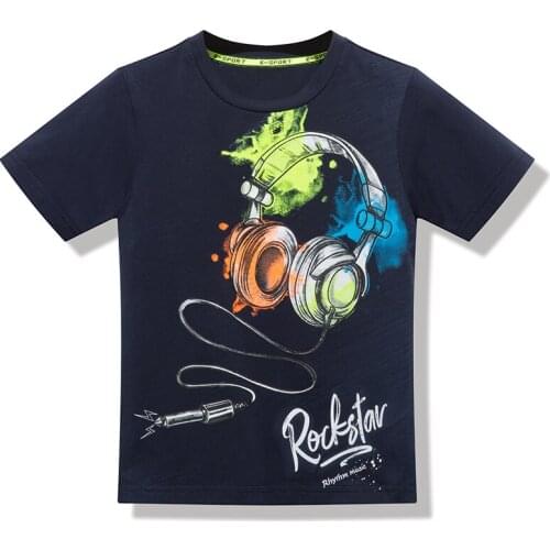 New 4T-14T Summer Hot Sale Boy Or Girl T-Shirt 3D Music Print Short-Sleeved Round Neck