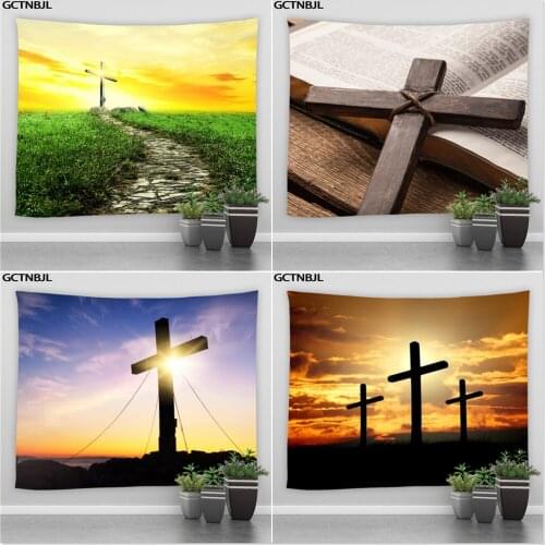 Easter Cross Sunset Sunrise Printed Tapestry Cheap Hippie Large Wall Hanging Bohemian Tapestries Living Room Bedroom Art Decor