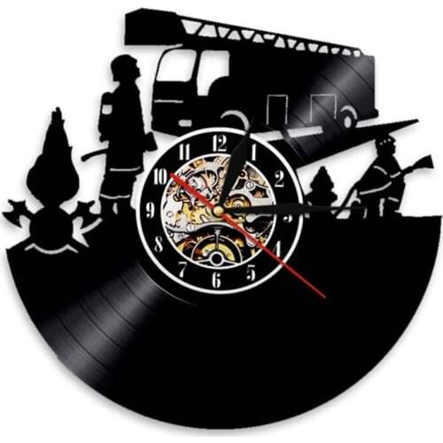 Firefighting Wall Art Clock Firemen Vintage Vinyl Record Wall Clock Fire Truck Time Clock Fire Dept. Wall Decor Firefighter Gift