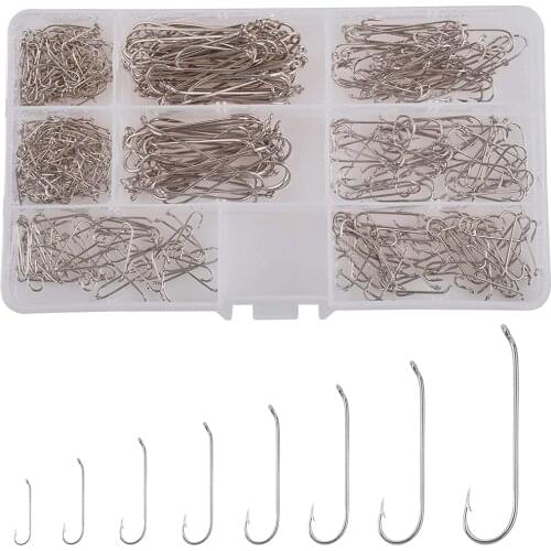 500Pcs/Box Fly Fishing Hook Barbless Fly Tying Hooks Long Shank High Carbon Steel Dry Fly Hooks Fishing Tackle For Trout