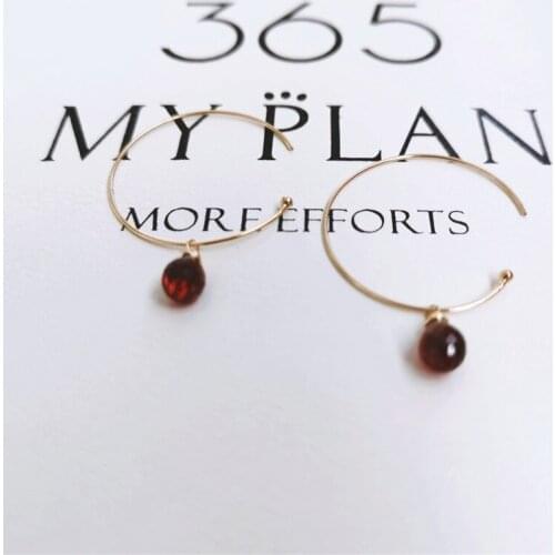 DAIMI 4-5mm Red Garnet Earrings Big Circle Shape 14K Gold Filled Gemstones Earrings For Women