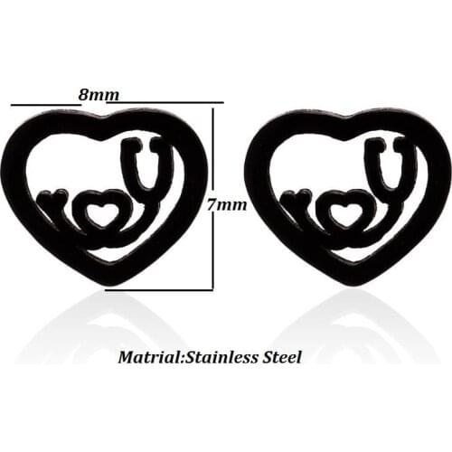 Stainless steel earrings female temperament Korea simple personality small fresh heart-shaped peach heart stethoscope wild love