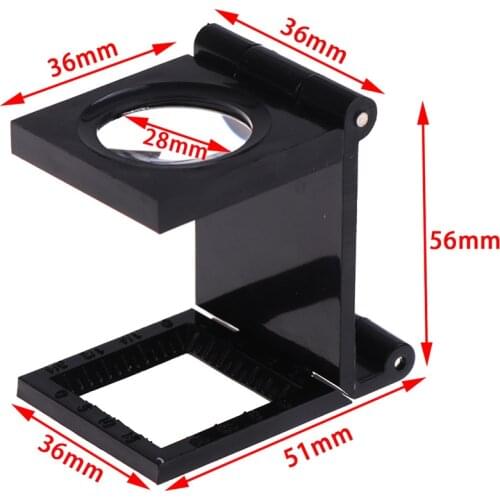 Black 10X 28mm Microscope Folding Magnifier Stand Loupe with Scale for Textile Optical Foldable Magnifying Glass Tool