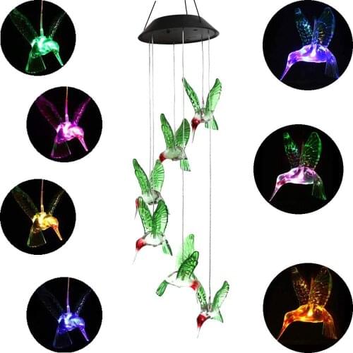 Color Changing LED Solar Power Lamp Hummingbird Wind Chimes Garden Decoration Yard Waterproof LED Light Lighting Hanging Decor